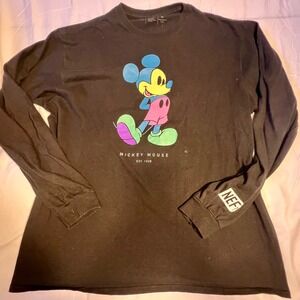 Neff Large Long Sleeve T-Shirt Mens Black Mickey Mouse Disney Streetwear